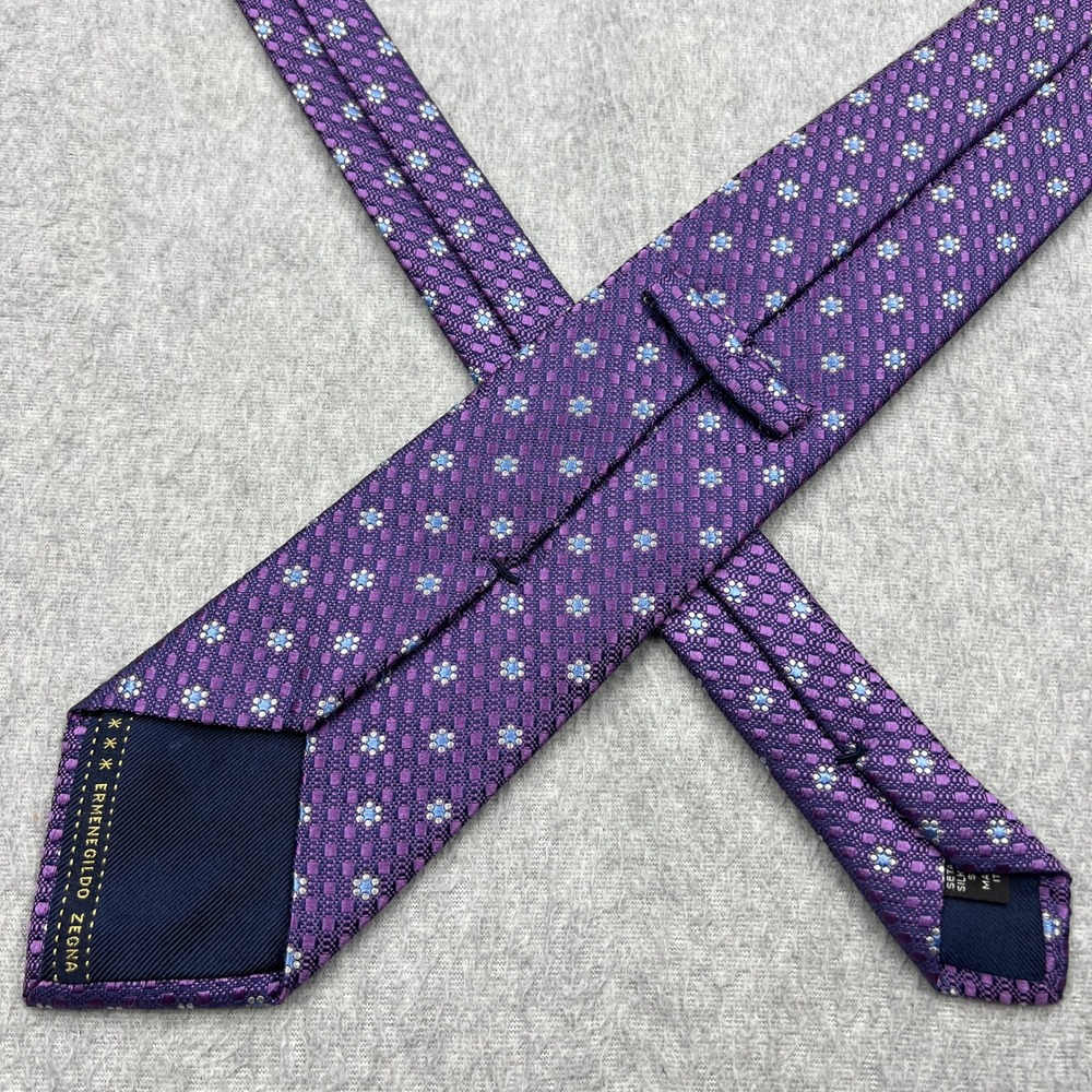 Ermenegildo Zegna Tie 100% Silk Purple Geometric Floral Woven Italy Made Luxury